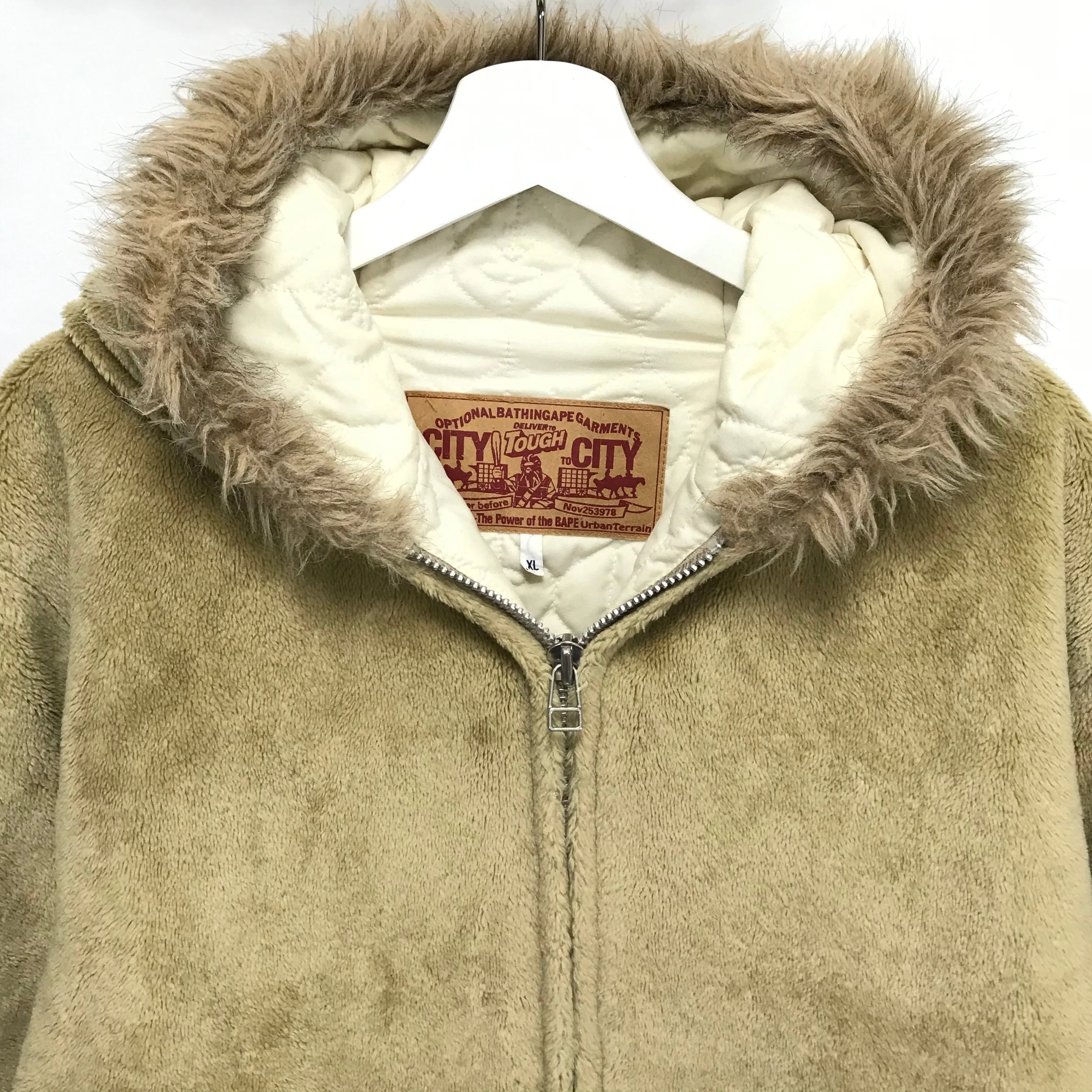 [XL] A Bathing Ape Bape Foot Soldier Fleece Eskimo Jacket Beige