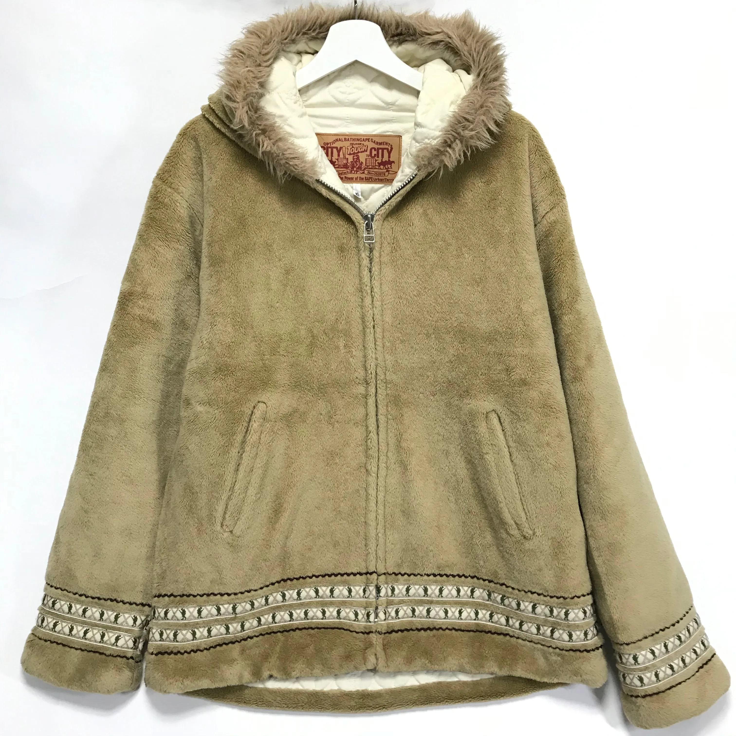 [XL] A Bathing Ape Bape Foot Soldier Fleece Eskimo Jacket Beige