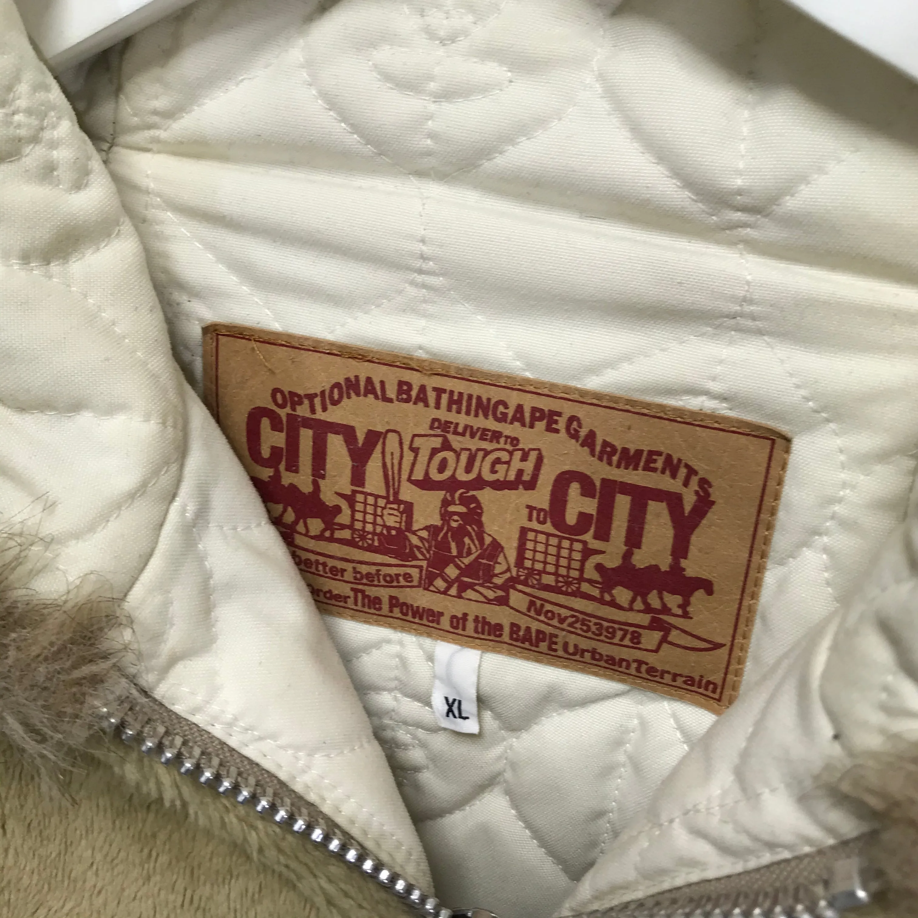 [XL] A Bathing Ape Bape Foot Soldier Fleece Eskimo Jacket Beige