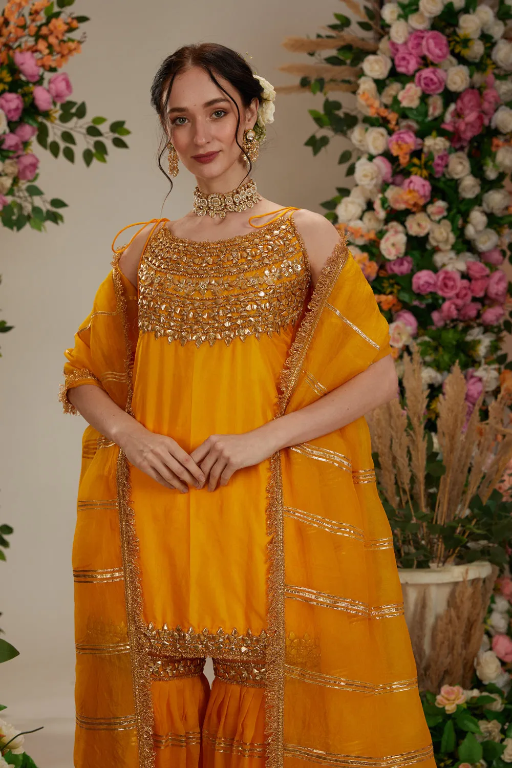 Yellow Kurta With Garara And Dupatta