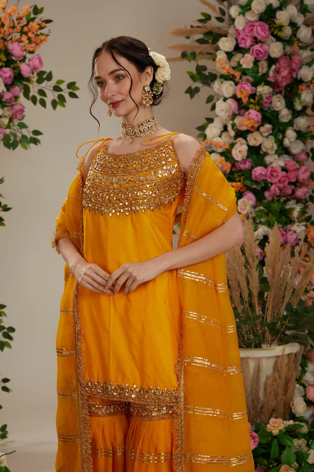 Yellow Kurta With Garara And Dupatta