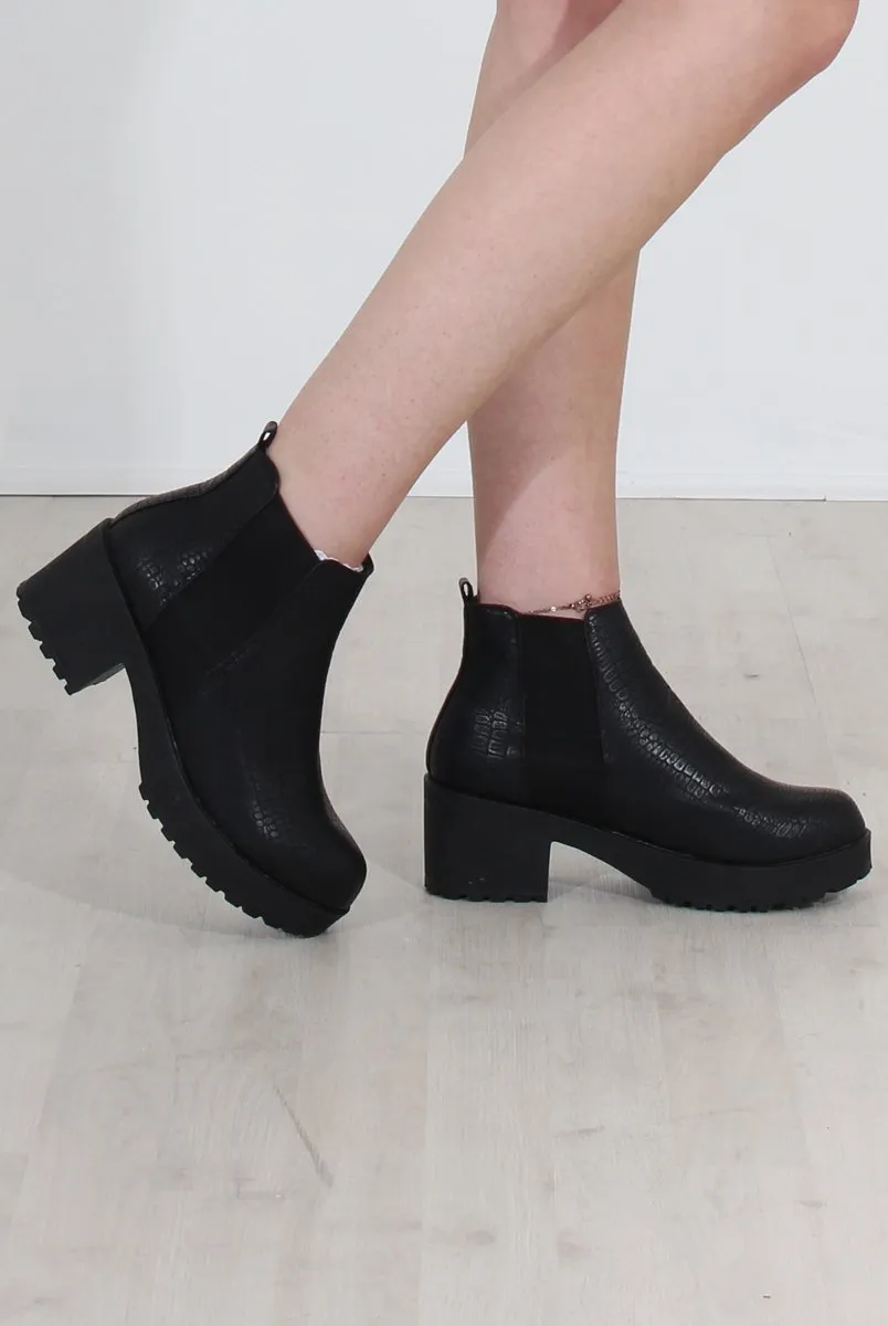 Zohey Black Croc Ankle Boots