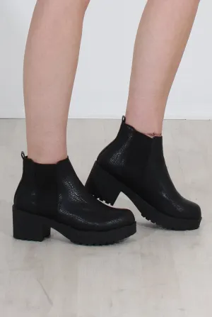 Zohey Black Croc Ankle Boots